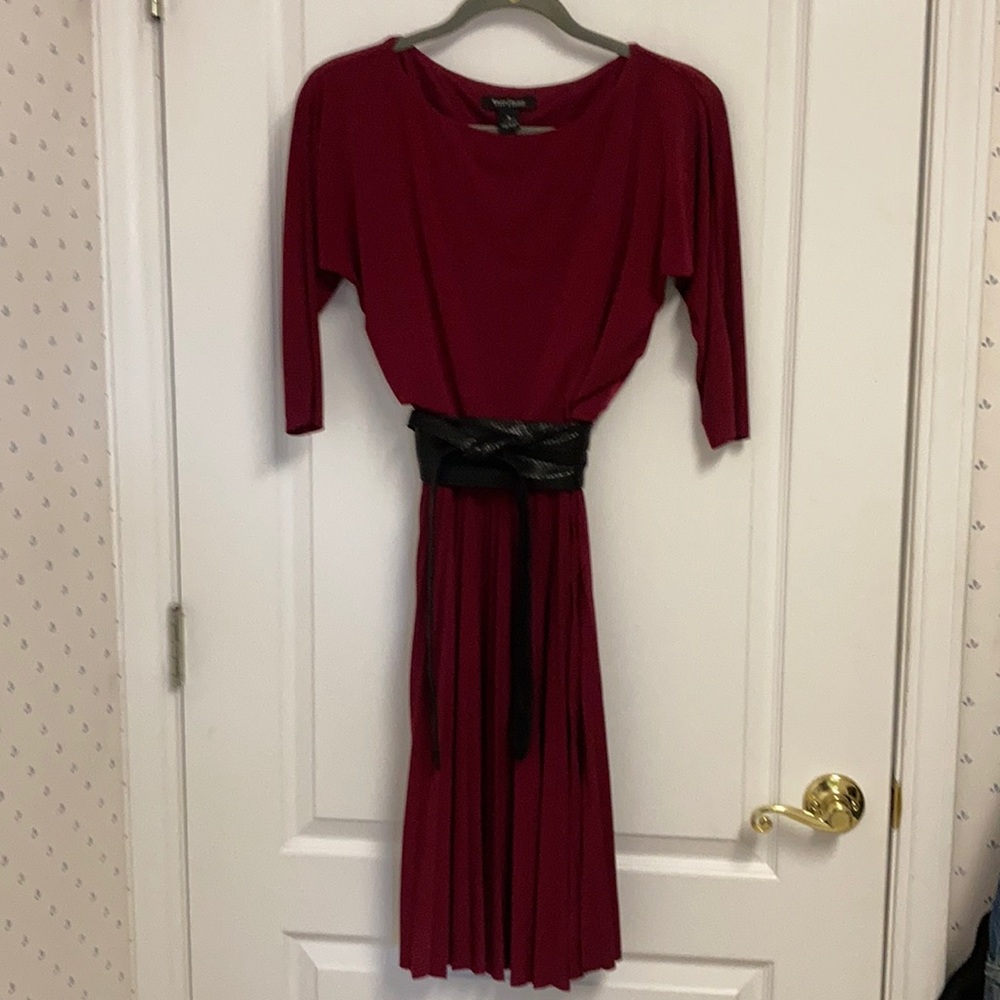 WHBM Garnet Red Pleated Skirt Dress